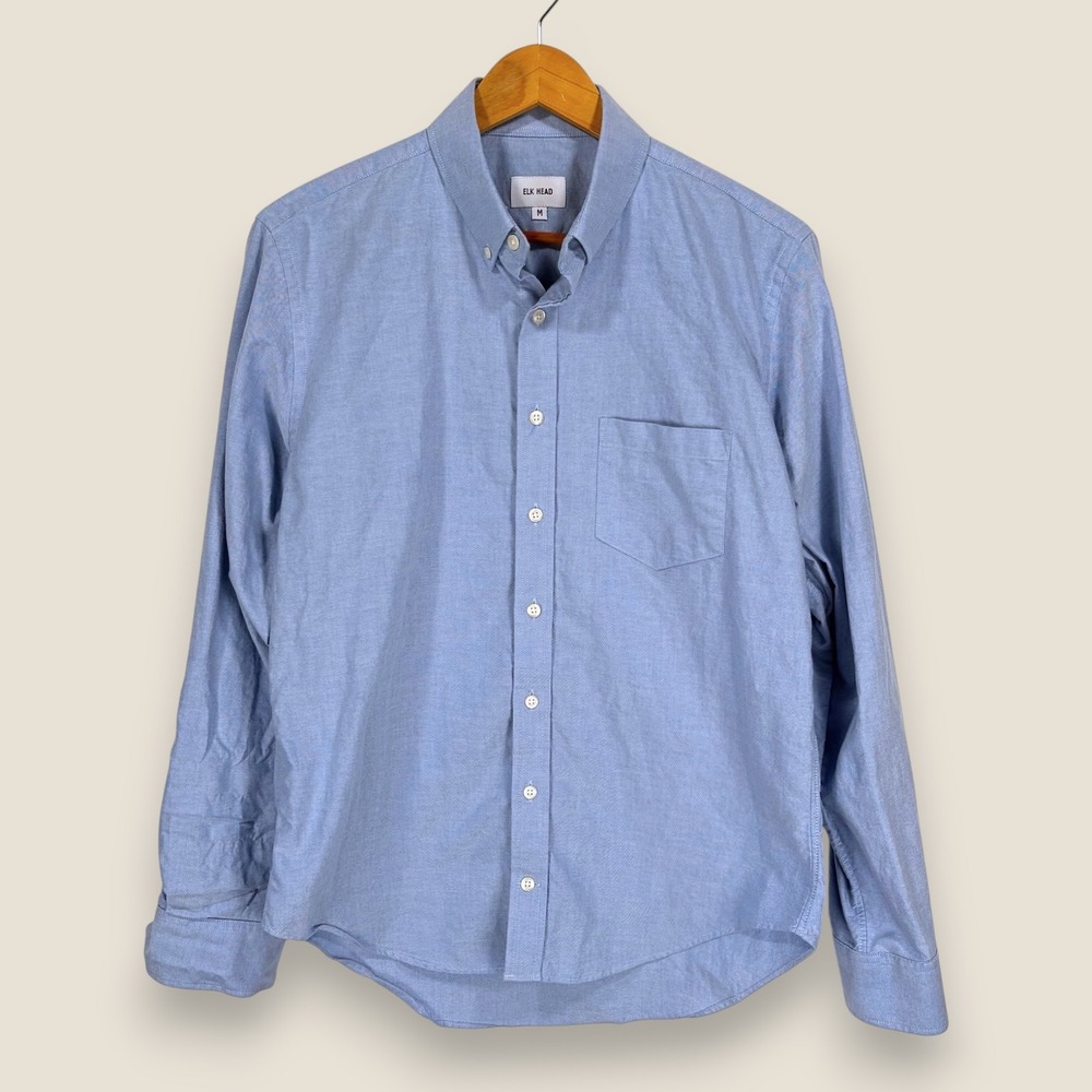 Elk Head Oxford Cloth Button Down Dress Shirt Men Medium Blue Cotton Atlanta